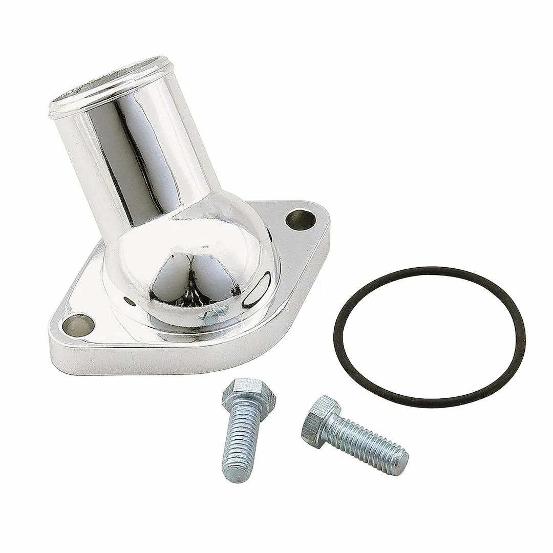 2660 – MR GASKET Thermostat Housing, 15 Degree Neck Steel O-Ring Seal Type Silver